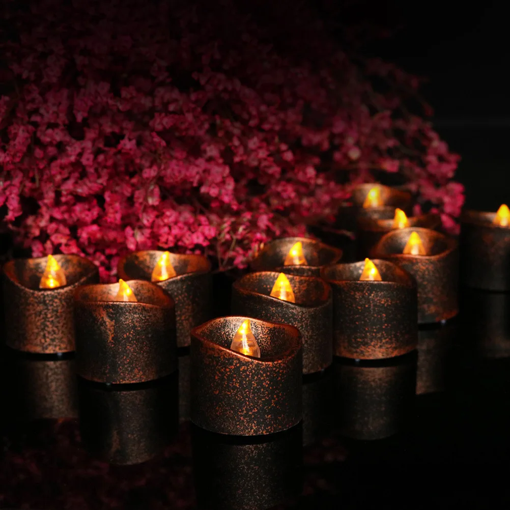 Candele a lume di tè a LED da 4 pezzi, senza fiamma, con fondo nero, sicuro ed ecologico, per Halloween, matrimoni, Natale, luce da tè a LED