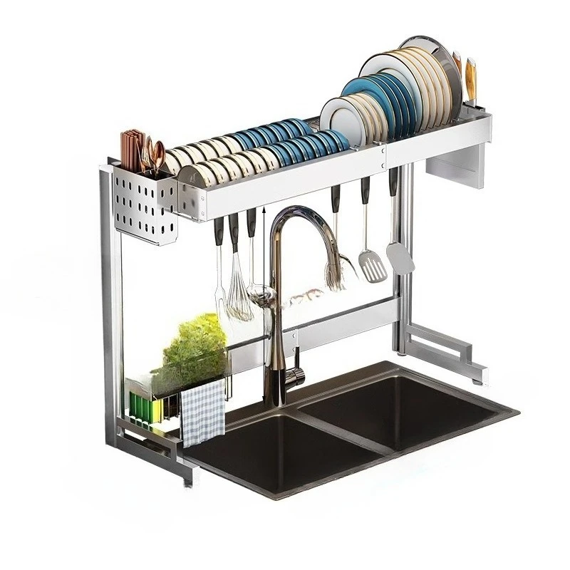 

Raised and retractable kitchen sink rack, lengthened bowl rack, dish drain rack, sink, dish storage rack.