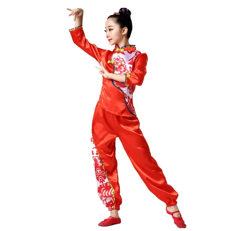 Costume de danse folklorique traditionnelle chinoise Yangko pour femme, éventail féminin, danse nationale Hanfu, taille rouge classique, tambour