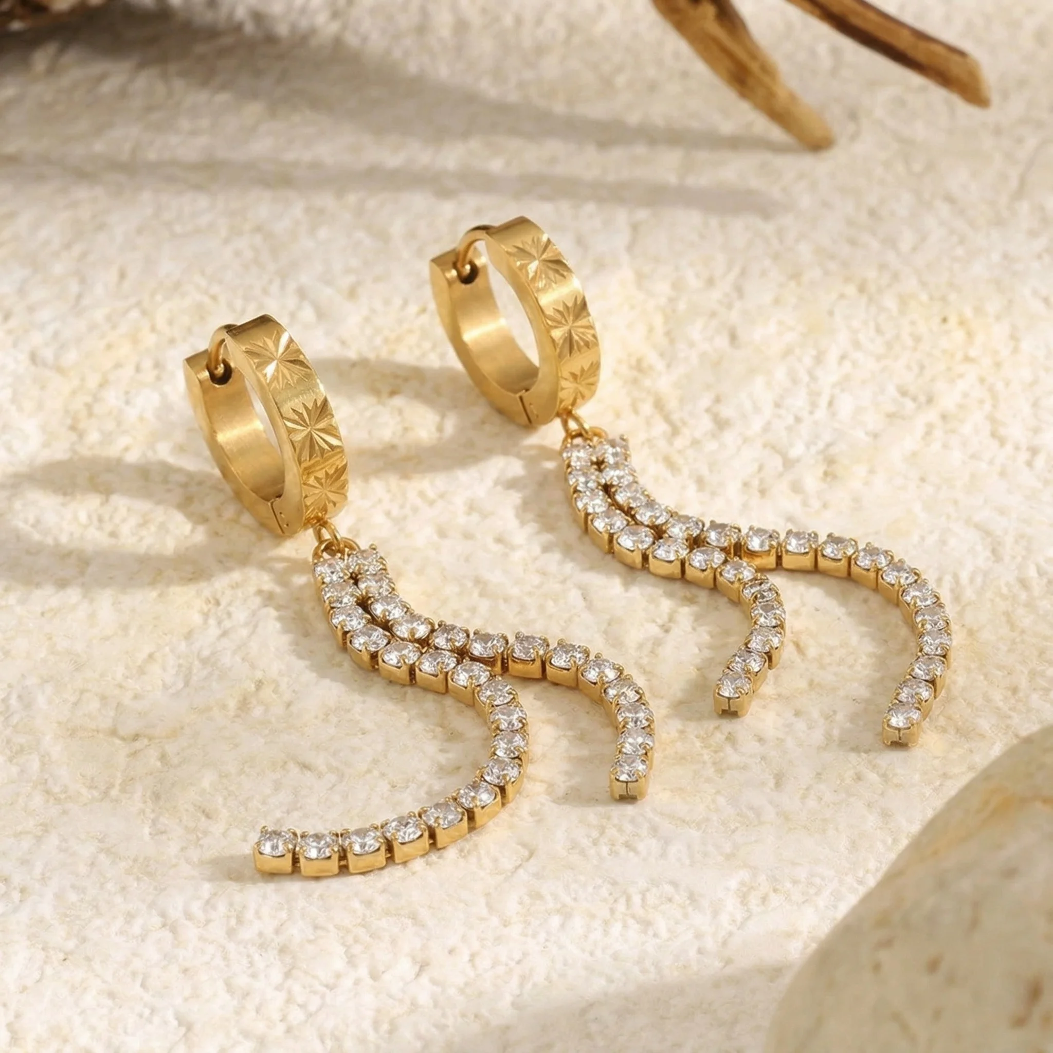 Women's 18K Gold Plated Stainless Steel Earrings with Zircon Tassel Jewelry Gift