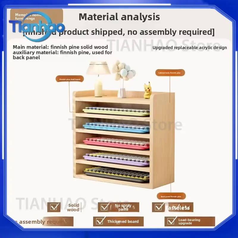 Cream Style Wooden Mechanical Keyboard Display Case Dustproof with Door Storage Shelf Thickened Desktop Organizer for Office