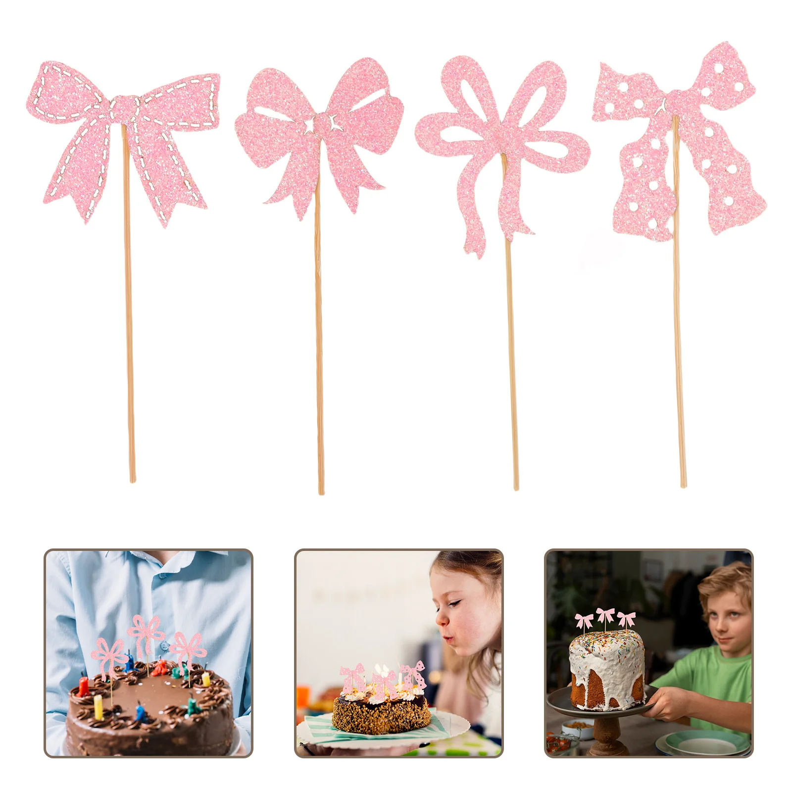 

60Pcs Pink Bowknot Cake Toppers Birthday Cake Decorations Cupcake Picks Dessert Accessories Girls Party Cupcake Toppers Bows