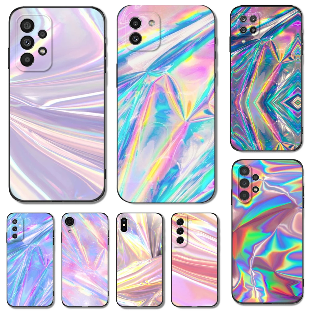 Black tpu Case For Samsung galaxy A54 A34 A14 5G A04 NOTE 20 10 9 PLUS ultra+ cover Holographic Iridescent