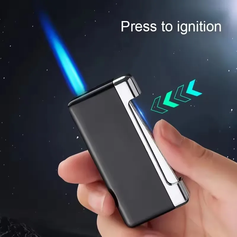 

New Cigarette Torch Lighter Press Ignition Metal Jet Lighter Blue Flame Refillable Butane Gas Windproof Cigar Lighters Dropship