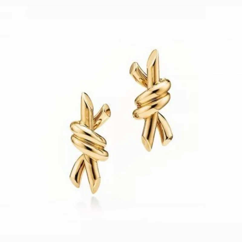 

Gold Stud Earrings with Polished Twisted Knot Design