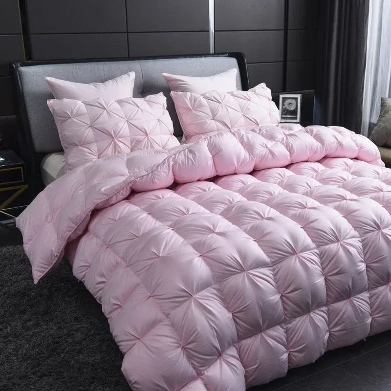 

White Goose Down Comforter Warm Winter Thick 3D Bread Bed Blanket Luxury Pinch Pleated Filling for Quilts Single Double Duvet