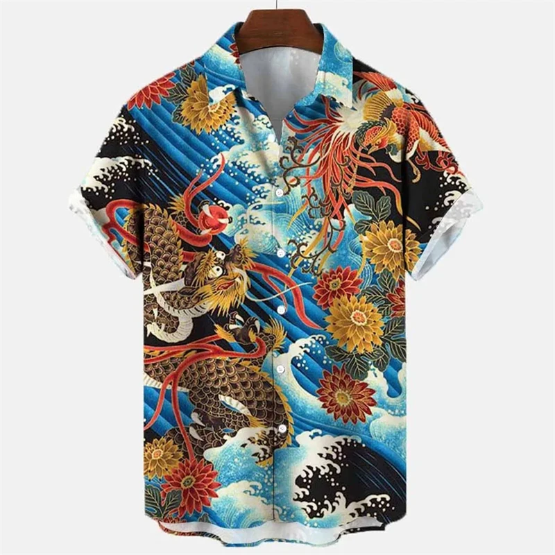 

Hawaiian Shirts For Men Animal Dragon 3D Summer Loose Breathable Men's Short Sleeved Shirt 3D Printed Cuban Collar Mens Clothing