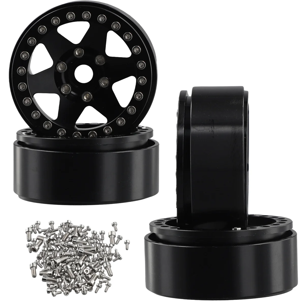 1/10 RC Crawler Car 1.9Inch Metal Beadlock 6 Hole Wheel Hub Rim for -4 D90 D110 SCX10 SCX10II SCX10III Black