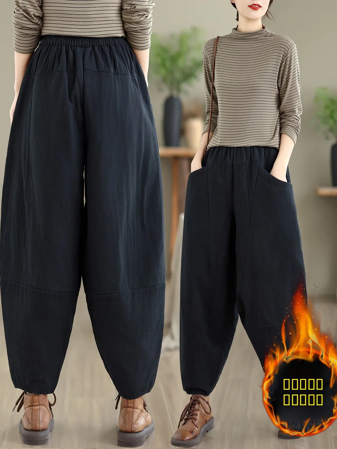 

Thiened Хлопковые брюки Харлан женские большие размеры художественные свободные хлопковые брюки с высокой талией и фонариками повседневные широкие брюки