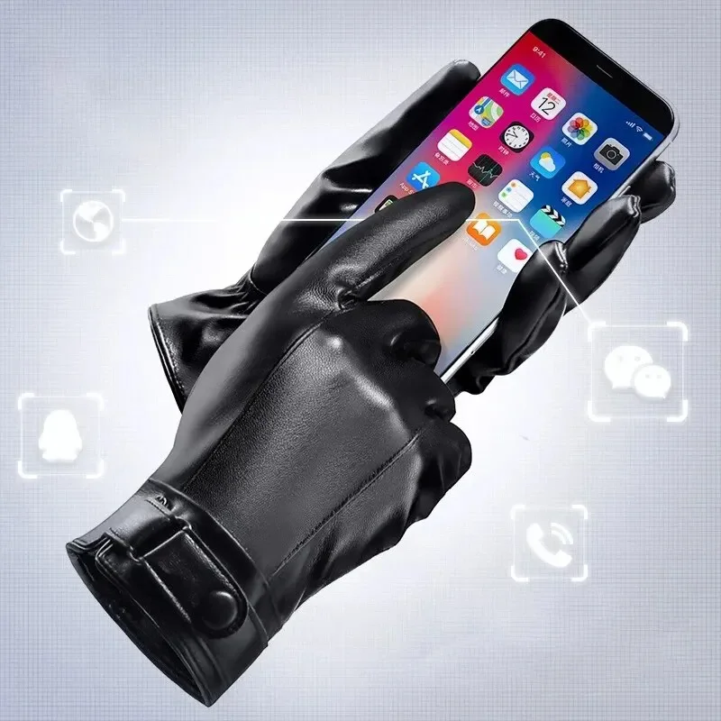 Winter Gloves for Men Genuine Leather Gloves Outdoor Cycling Black Real Sheepskin Keep Warm Driving Motorcycle Gloves