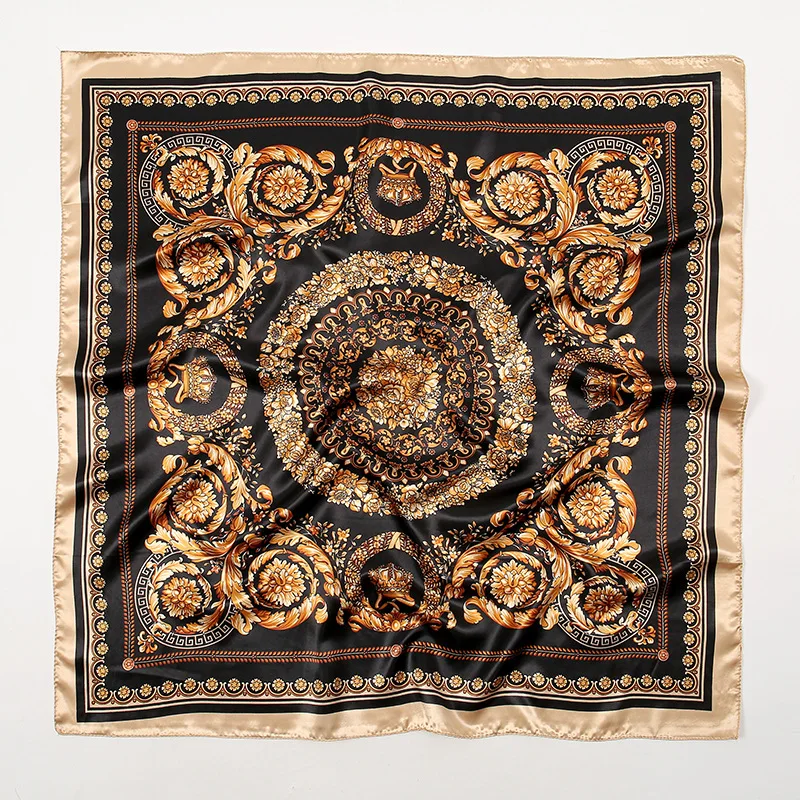 2024 Fashion Silk Square Scarf for Women Hair Band Soft Neckerchief Vintage Hijab Flower Print Headscarf Female Pashmina Bandana