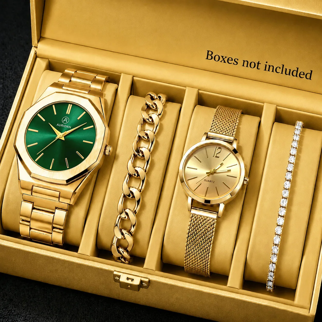 4-Piece Set of Couple's Energetic, Fashionable, Gorgeous, Exquisite, and Personalized Quartz Watches for Valentine's Day, Easter, Halloween, Ramadan, Birthdays, Christmas, New Year's Day, as Gifts for Friends, Suitable for Everyday Wear