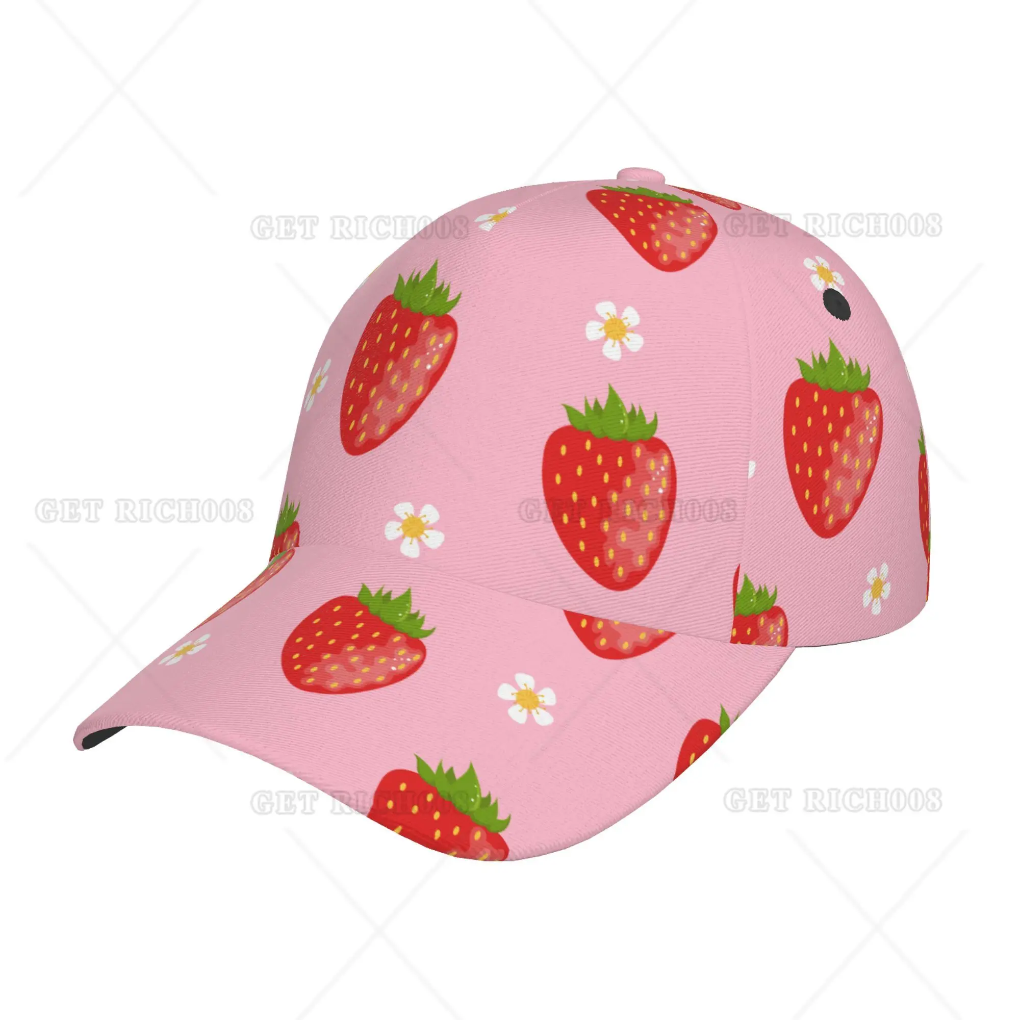 

Kawaii Strawberry and Flowers Baseball Cap Print Adjustable Sun Visor for Unisex Outdoor One Size Hats for Women