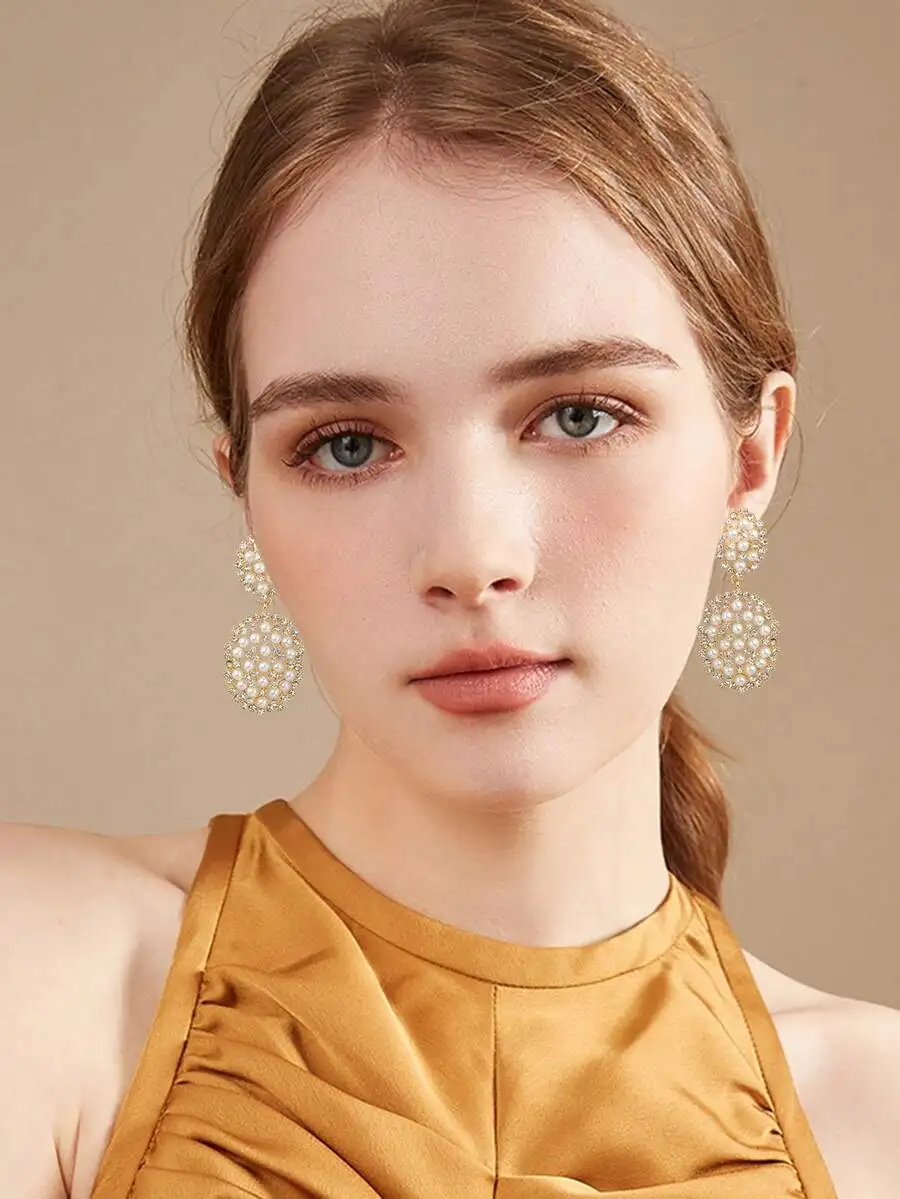 

Elegant Faux Pearl Drop Earrings With Crystal Cluster For Wedding Bridal Bridesmaids