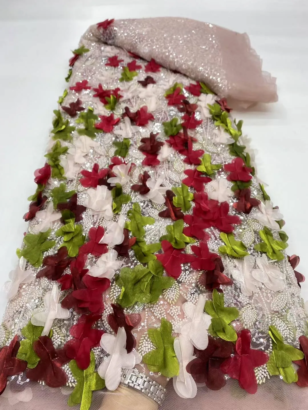 

2025 Высокое качество африканский нигерийский тюль кружевная ткань с блестками вышивка французский гипюр свадебное платье с бисером 5 ярдов DP0427