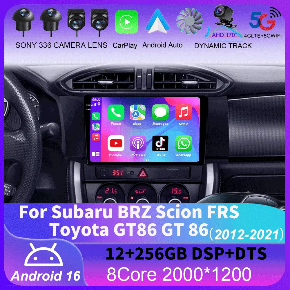 

Android 16 For Subaru BRZ Scion FRS Toyota GT86 GT 86 2012 - 2021 LHD RHD Car Radio Mutimedia Carplay DSP 4G Wifi GPS DVD QLED