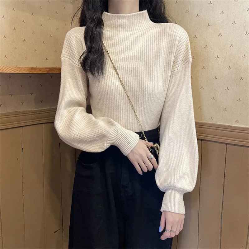 Casual Solid Color Inside Bottoming Shirt Women New Classic Long Sleeve Chic Turtleneck Korean All-match Lady Sweaters Top 2022