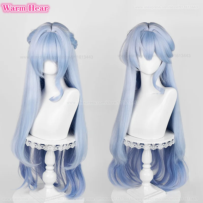 High Quality Robin Synthetic Wig Game HSR Long 90cm Blue Gradient Bun Cosplay Wig And Earrings Heat Resistant Hair Party Wigs