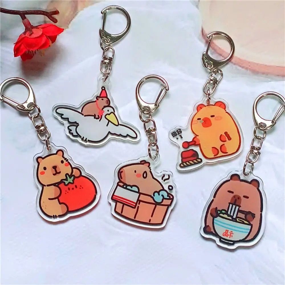 Funny Kapibala Capybara Keyrings Acrylic Animal Cute Pendant Double-sided Printed Keys Accessories