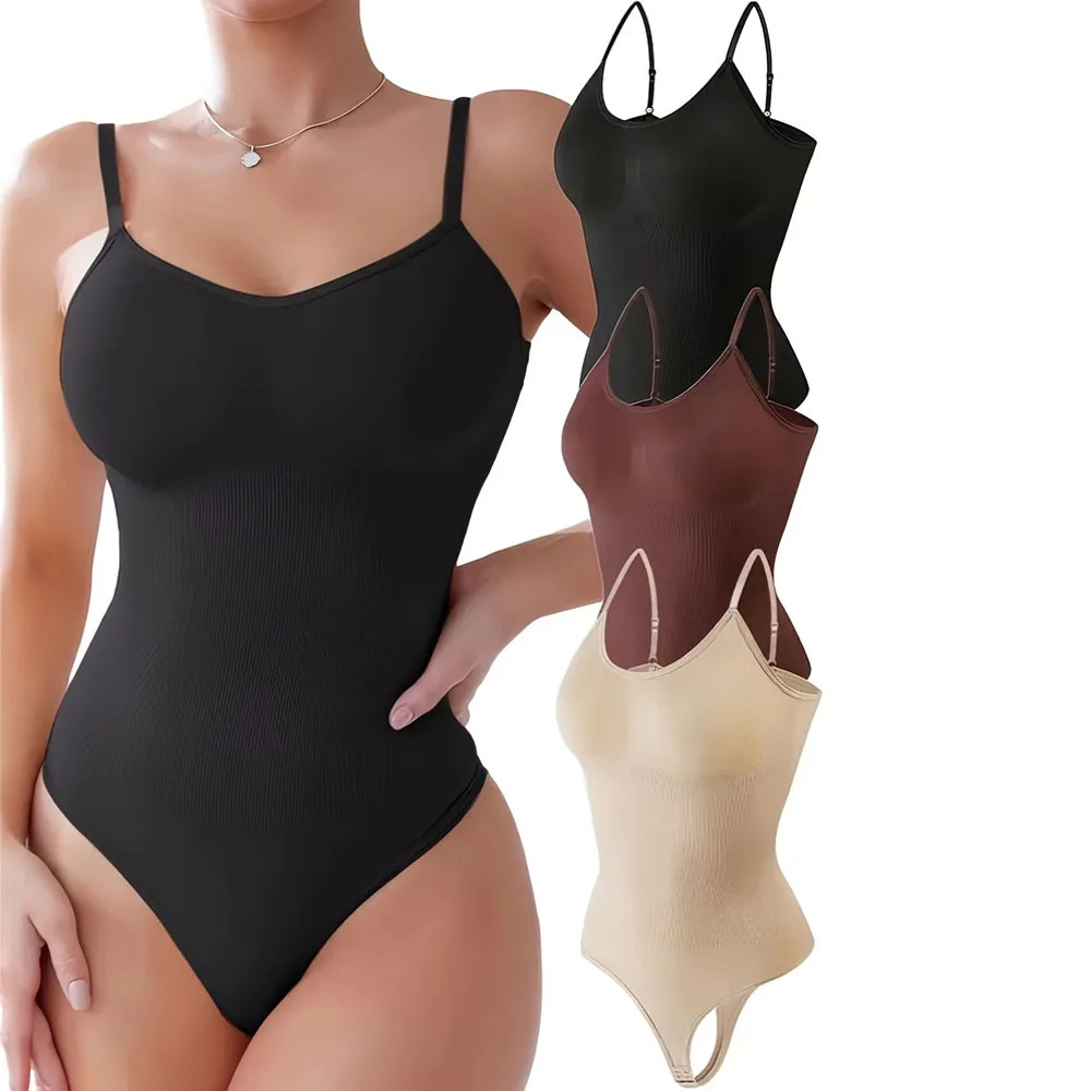 Women's Elegant Seamless Bodysuit with Thong, Crotch Opening and Adjustable Straps, Unlined Chest and Waist Shaping Yoga Fitness
