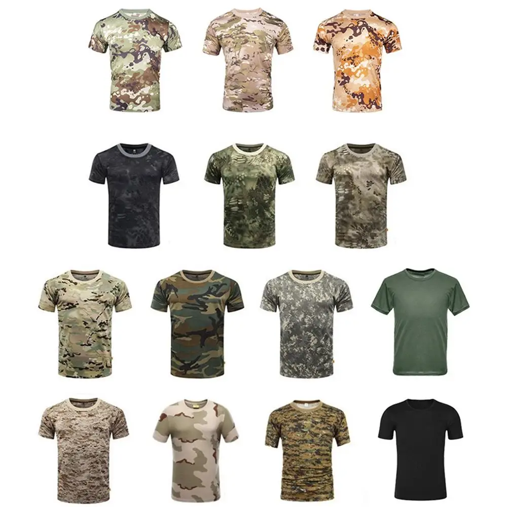 Family‑Matching Crew Neck Short‑Sleeve Camo T‑Shirt, Men's Breathable Tactical Camouflage Print Top for Outdoor Hunting Hiking S
