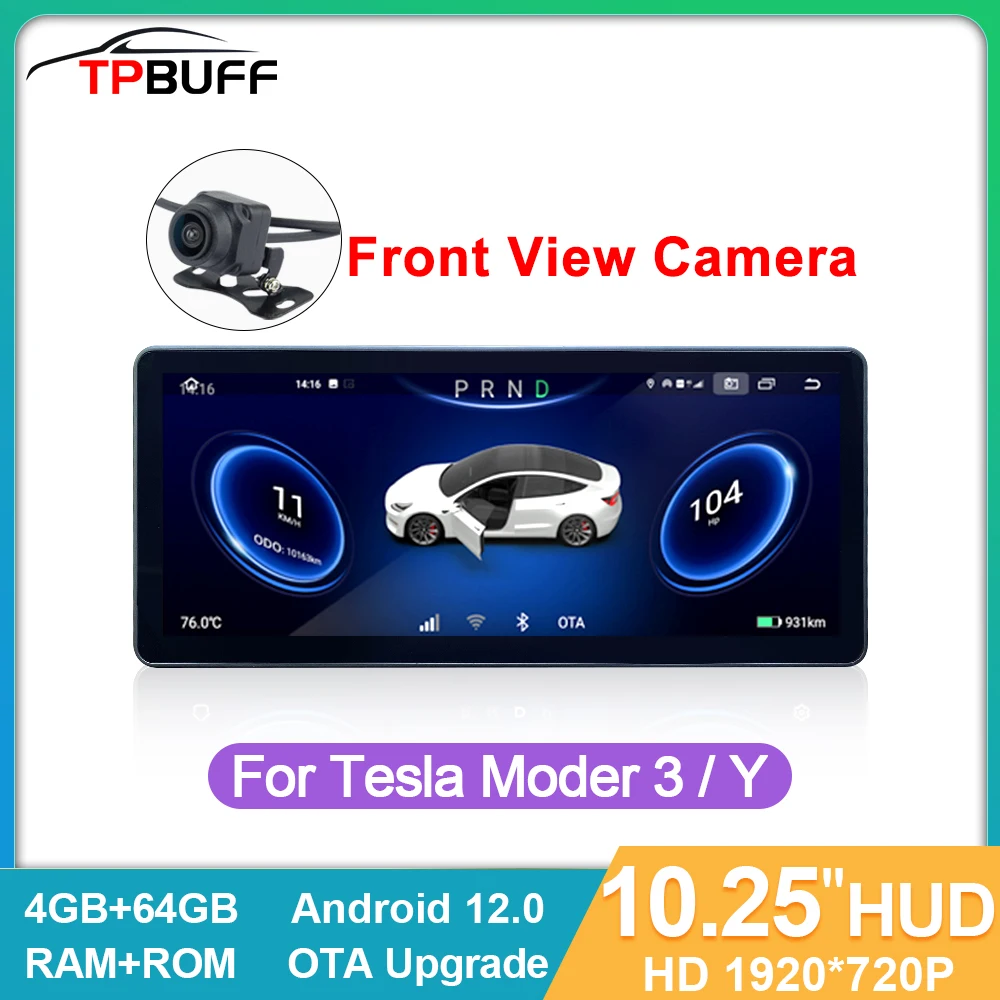 TPBUFF 10.25inch Head Up Display New Upgrade for Tesla Model 3 Y HUD Digital Center Console Dashboard Touch Screen With Camera