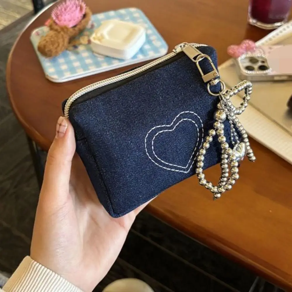 

Новый джинсовый кошелек для монет в форме сердца с узором, большая вместительная косметичка, многофункциональная утолщенная сумка для карт
