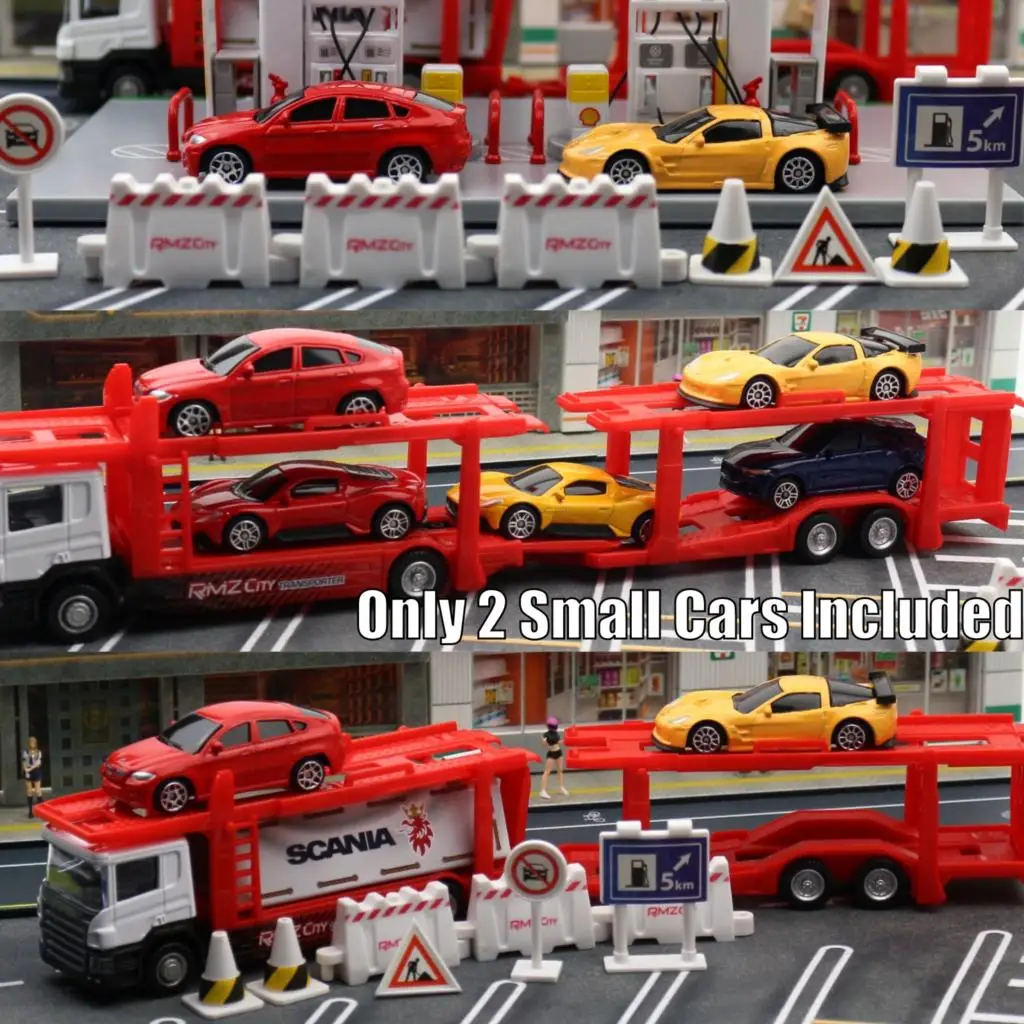 1/64 Scania Transporter Playset Car Toy For Children Trailer Tow Truck Model Miniature Free Wheel Diecast Engineering Gift Boys