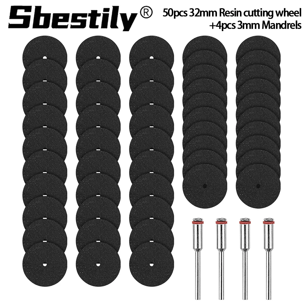 50pcs Rotary Tool 32mm Fiberglass Reinforced Cutting Disc Cut Off Wheel with 4Pc Mandrels Rotary Tool Accessories For Metal/Wood