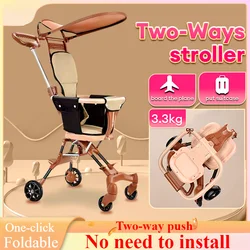 Baby Stroller for Toddler One-click Folding Lightweight Stroller Two-ways Baby Strolling Cart with Canopy Swivel Front Wheel