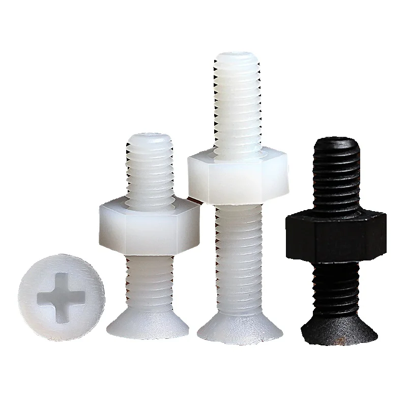 M2 M2.5 M3 M4 M5 M6 M8 noir blanc Nylon vis à tête fraisée écrous en plastique Phillips tête plate boulons ensemble combiné