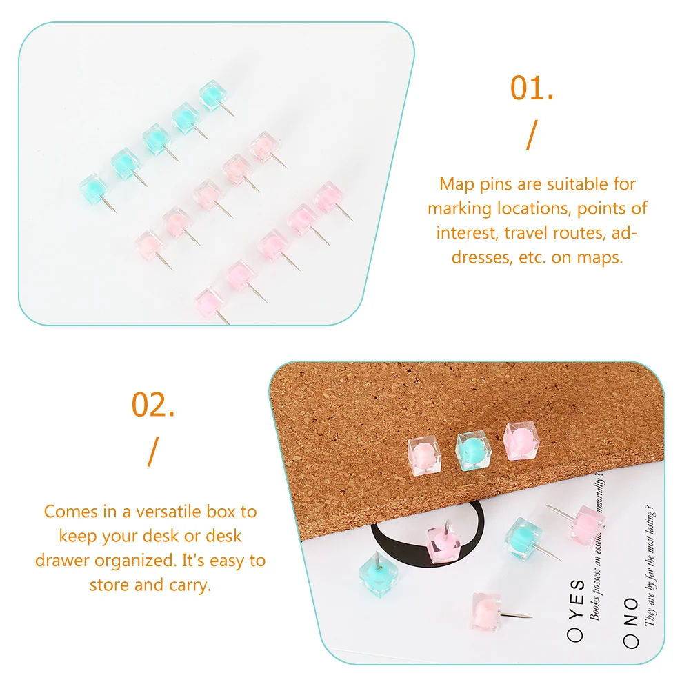 

40Pcs Candy Color Push Pins Square Head Thumbtack Wall Photos Pushpins MultiFunction Board Pin Portable Poster Tacks Storage Box