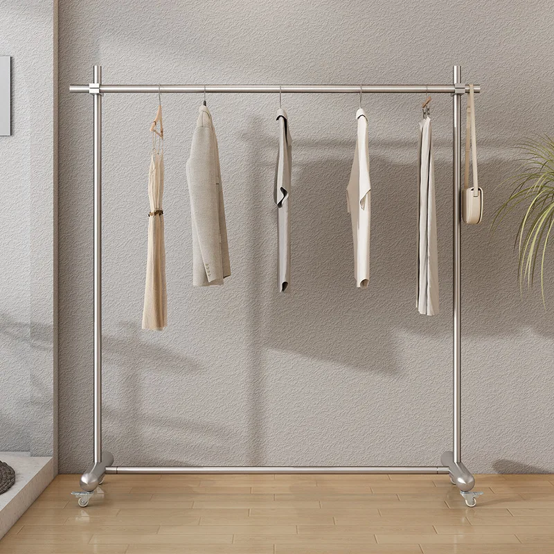 Clothing store stainless steel floor-to-ceiling display rack movable pulley hanger