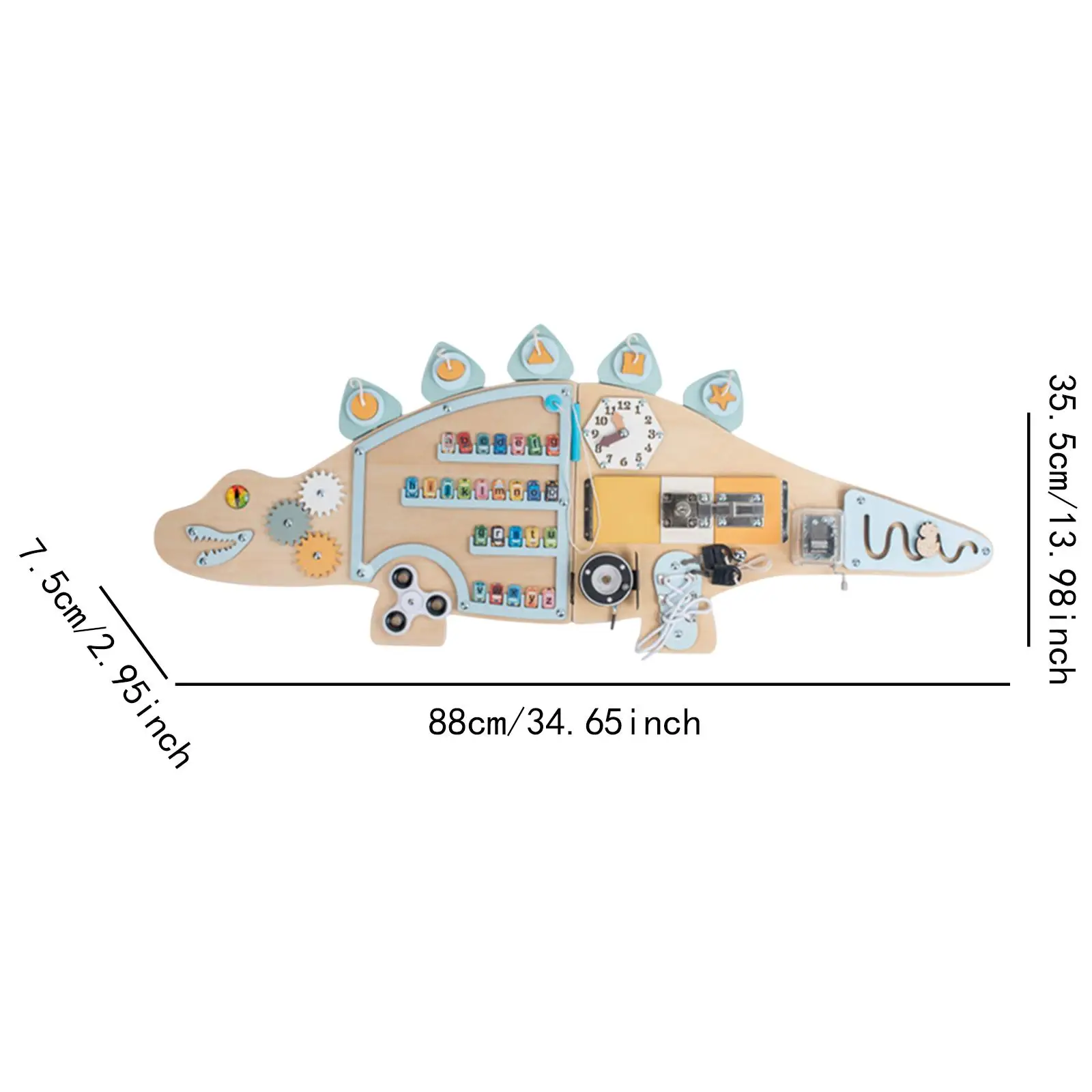 Giocattolo sensoriale di attività di dinosauro con tavola occupata in legno con equipaggiamento interattivo e forma per la coordinazione occhio-mano del bambino