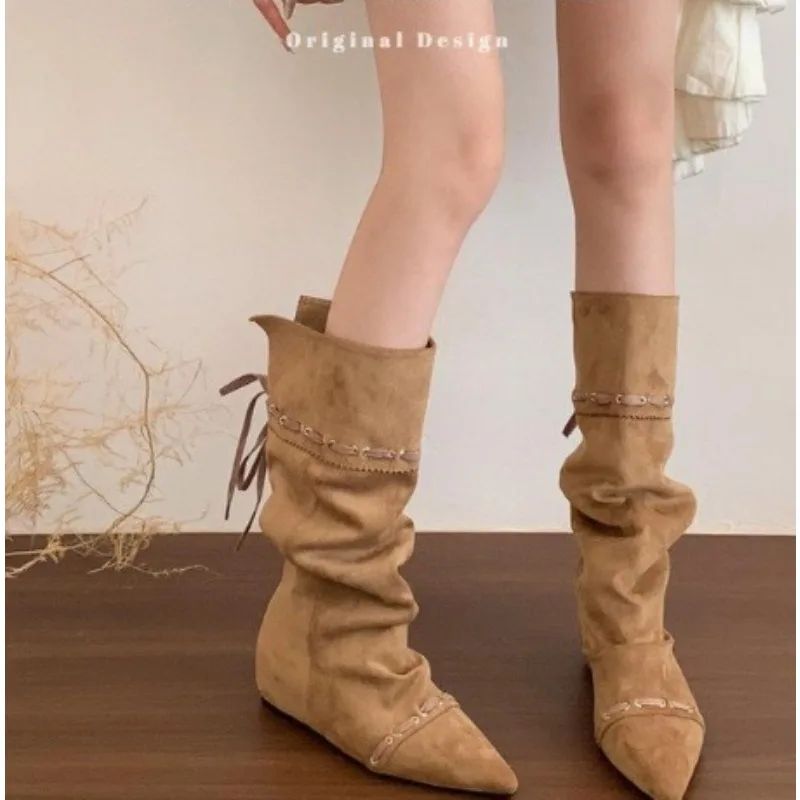 

Осенне-зимние винтажные женские сапоги до колена, женская элегантная обувь без шнуровки, современные длинные боты