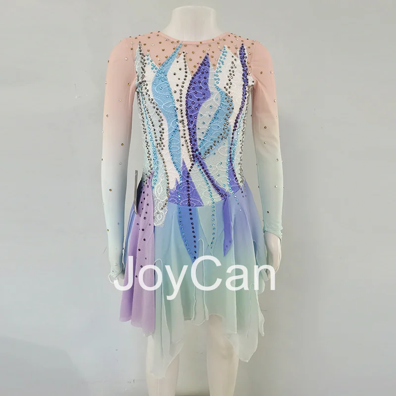 

JoyCan Ice Figure Skating Dress Girls Purple Spandex Stretchy Mesh Competition Dance Wear Customized