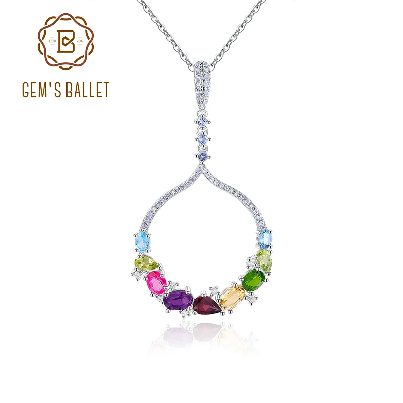 GEM'S BALLET Multicolor Gemstone Statement Pendant Necklace in 925 Sterling Silver Handmade Huge Circle Necklace Topaz Jewelry