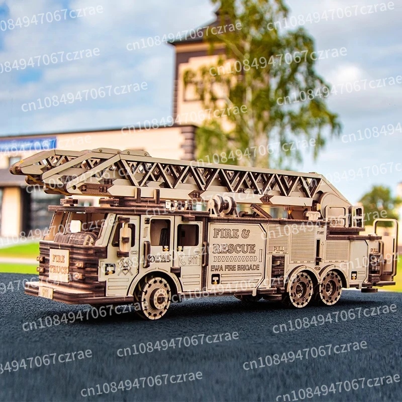

Fire rescue vehicle assembled car model mechanical transmission handmade gift