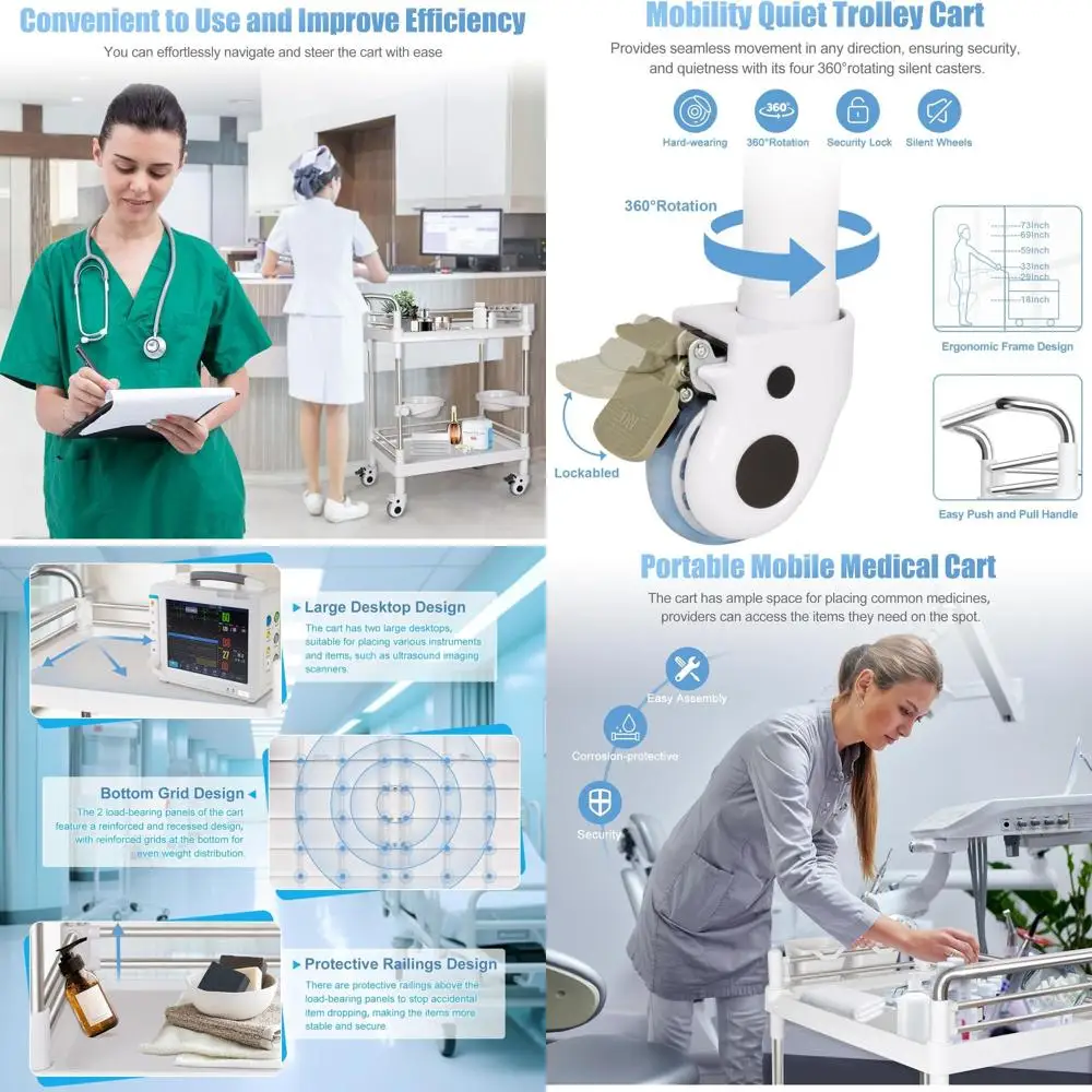

Портативная медицинская тележка с грузоподъемностью 220 фунтов, из пластика и нержавеющей стали, идеально подходит для косметологов, клиник и домашнего использования