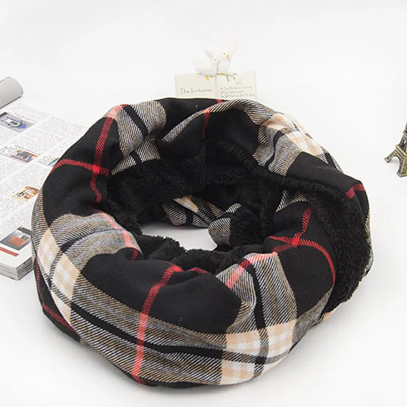 Soft Snood Scarf for Men and Women Warm Plaid Chunky Polyester Faux Fur Loop Ring Scarf Female Luxury Fashion Winter