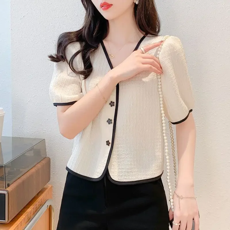 V Neck Female Tops Half Sleeve Pattern Women's Shirt and Blouse Beautiful In Promotions M Aesthetic Y2k Fashion Korean Style Xl