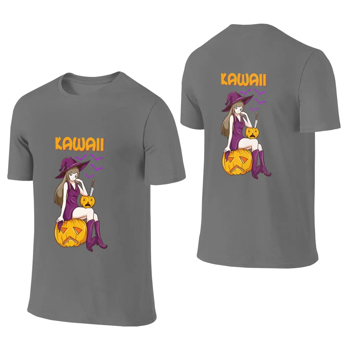 Kawaii Girl Halloween Anime Witch Waifu Wrinkle-Resistant Reversible T-shirt Casual Vibe Fade-Resistant Men's T-shirts