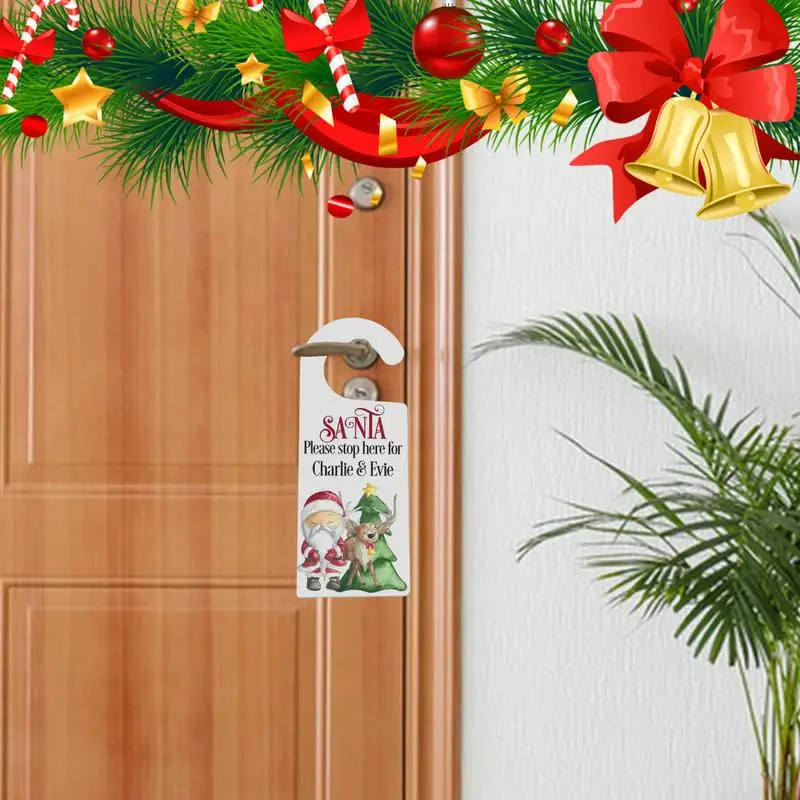 Pomello della porta dell'interno buon natale ornamento segni maniglia della porta appendiabiti segno con babbo natale si prega di fermarsi qui ornamento della maniglia della porta in acrilico