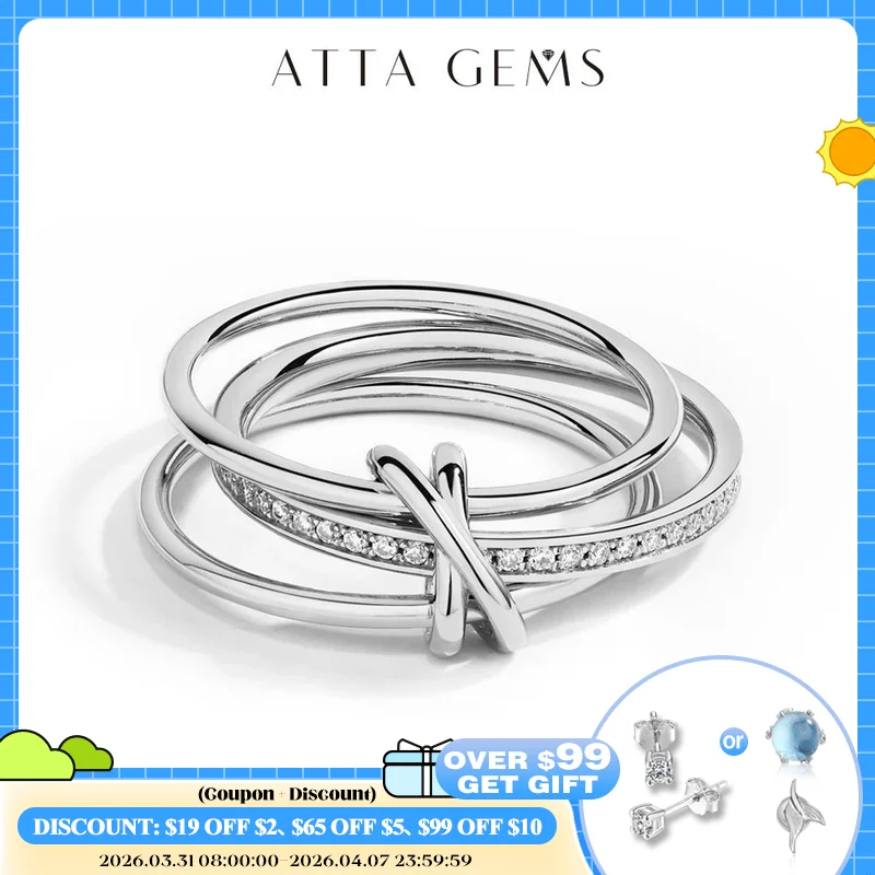 ATTAGEMS 2025 Neuer Moissanit-Ring DVVS 1 Diamant S925 Sterling Silber 3 Ring Connect Design Verlobungsschmuck für Frauen Männer Geschenk