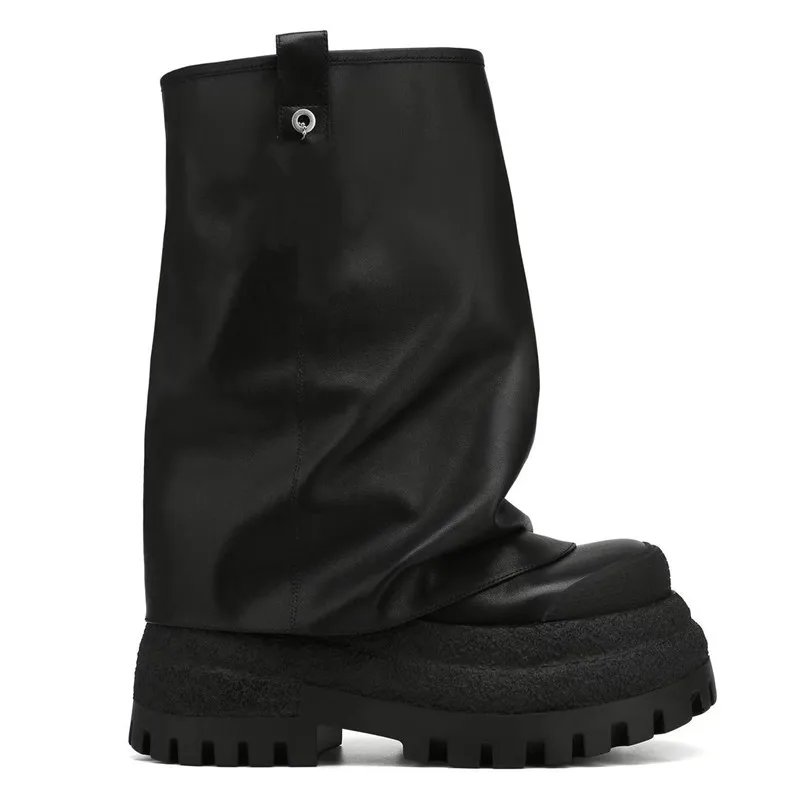 2025 النساء حذاء من الجلد للمرأة جولة تو سميكة القاع منتصف العجل الخريف الشتاء أحذية Mujer الارتفاع زيادة منصة الأحذية #6