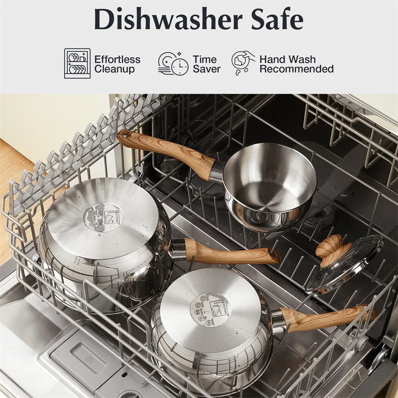 KOCH SYSTEME CS قدر من الفولاذ المقاوم للصدأ 1QT/2QT/3QT وعاء الحليب وعاء الحساء مع مقبض الباكليت المقاوم للحرارة مقالي الصلصة التعريفي