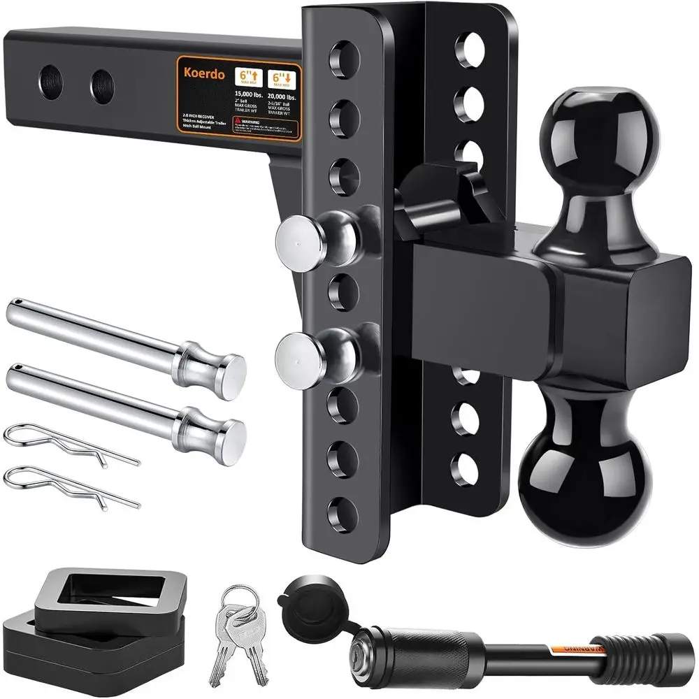 

Adjustable Trailer Hitch - Drop Hitch - Tow Hitch with 2 inch Receiver - 6 inch Drop/Rise, 2 & 2-5/16 Ball Hitches for Trucks, 2