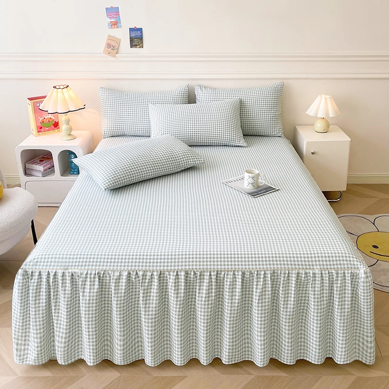 1pc Skin-friendly Bed Skirt Simple Style Bedspread Ruffles Bed Cover Girls Boys Mattress Protector 침대스커트 (No Pillowcase)