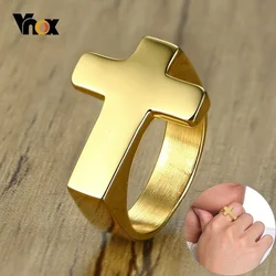 Vnox Unique Cross Flat Top Ring For Men Glossy Stainless Steel Christ Jesus Prayer Faith Anel Fraternal Rings
