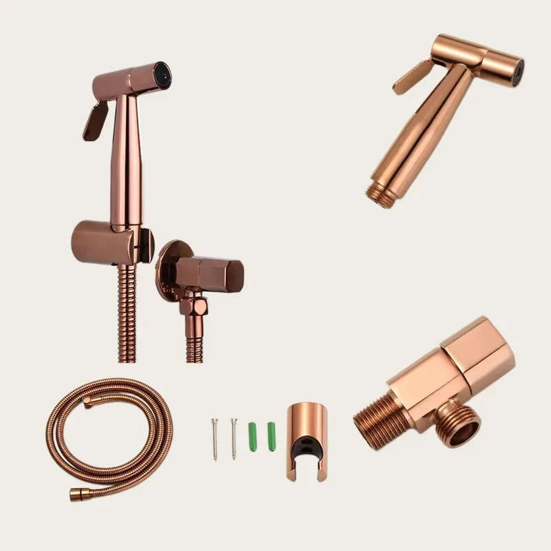 Rose Gold Toilet Bidet Faucet Cold Water Brushed Gold Toilet Sprayer Kit Brass Grey Hand-Held Toilet Faucet Sprayer Shower Head